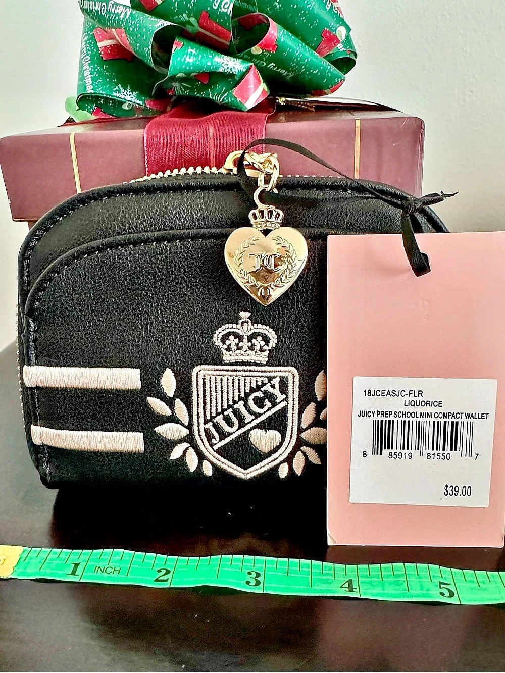 NWT Juicy Couture Juicy Prep School Mini Compact Wallet Black & Pink - Picture 2 of 7